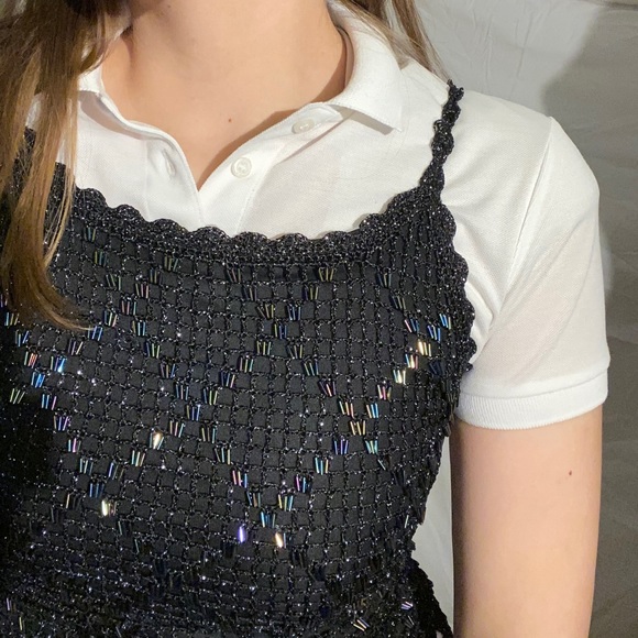 Vintage Le Chateau black beaded halter tank top - Picture 2 of 9